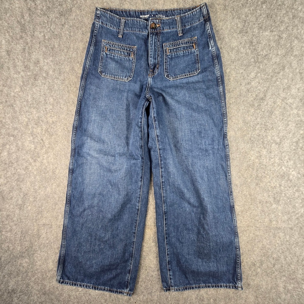 Old Navy Baggy Wide Leg Jeans Womens 8 Blue High Rise Drapey Denim Patch Pockets